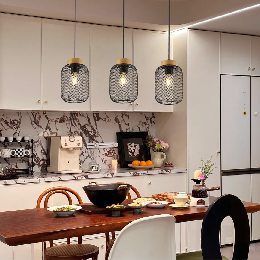 Brilagi - Pendelleuchte an Kabel BASKLITE 3xE27/15W/230V Gummibaumholz/schwarz