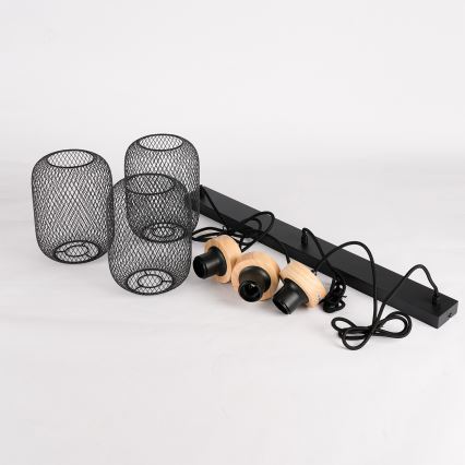 Brilagi - Pendelleuchte an Kabel BASKLITE 3xE27/15W/230V Gummibaumholz/schwarz