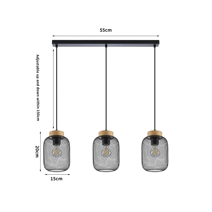 Brilagi - Pendelleuchte an Kabel BASKLITE 3xE27/15W/230V Gummibaumholz/schwarz