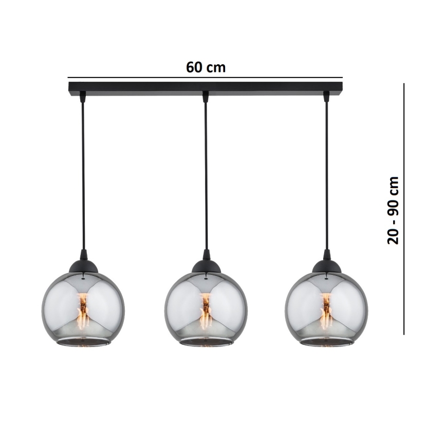 Brilagi - Pendelleuchte an Kabel DIOR 3xE27/60W/230V schwarz/rauchgrau