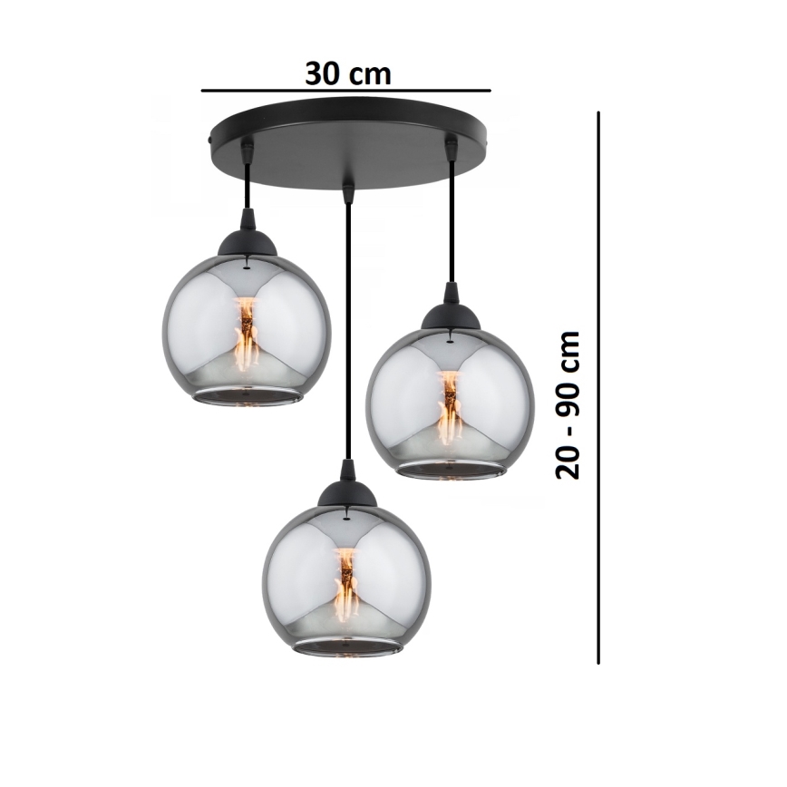 Brilagi - Pendelleuchte an Kabel DIOR 3xE27/60W/230V schwarz/rauchgrau