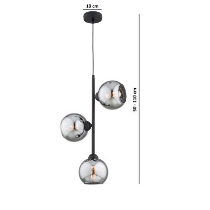Brilagi - Pendelleuchte an Kabel DIOR 3xE27/60W/230V schwarz/rauchgrau