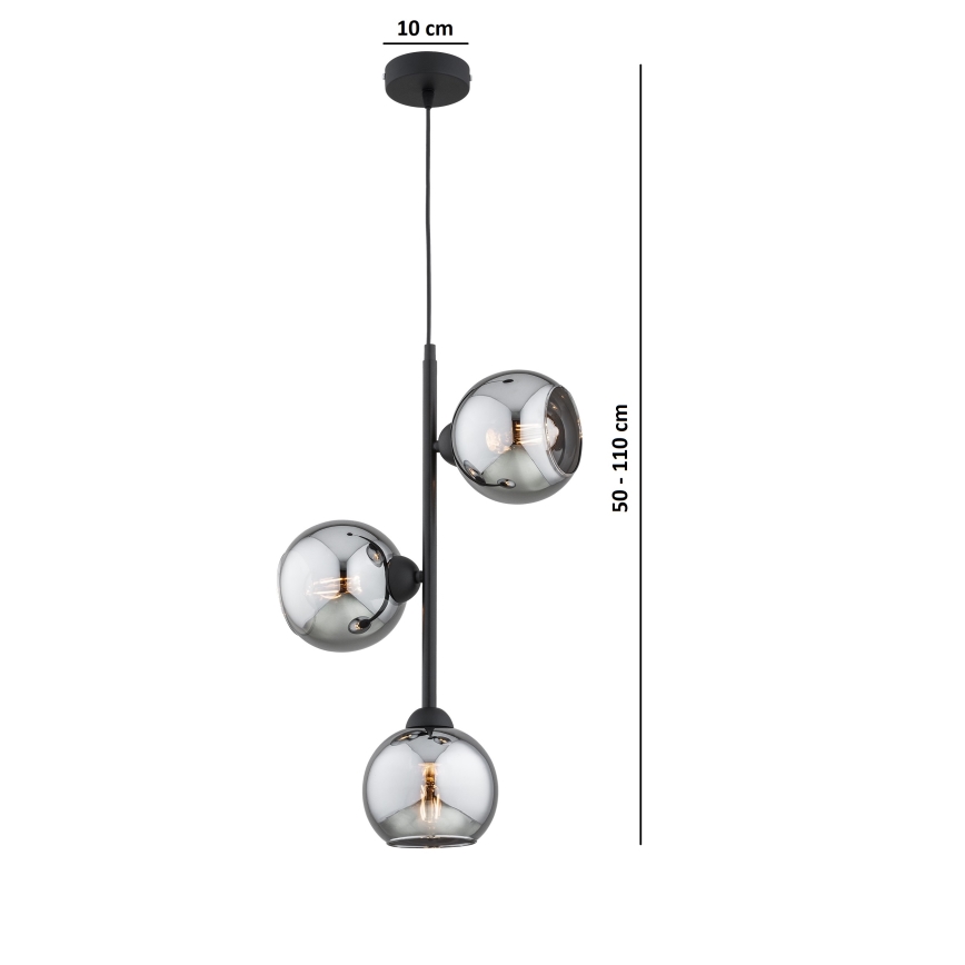 Brilagi - Pendelleuchte an Kabel DIOR 3xE27/60W/230V schwarz/rauchgrau