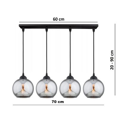 Brilagi - Pendelleuchte an Kabel DIOR 4xE27/60W/230V schwarz/rauchgrau