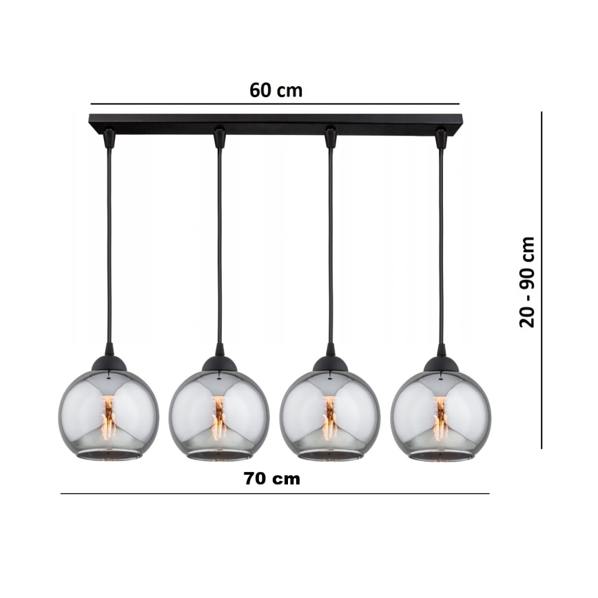 Brilagi - Pendelleuchte an Kabel DIOR 4xE27/60W/230V schwarz/rauchgrau