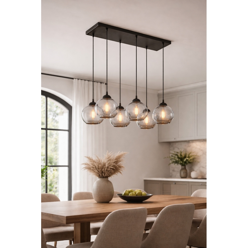 Brilagi - Pendelleuchte an Kabel DIOR 6xE27/60W/230V schwarz/rauchgrau