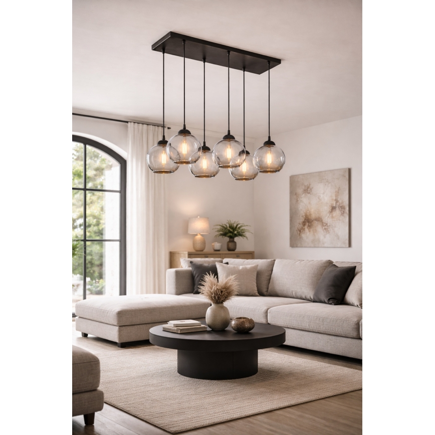 Brilagi - Pendelleuchte an Kabel DIOR 6xE27/60W/230V schwarz/rauchgrau