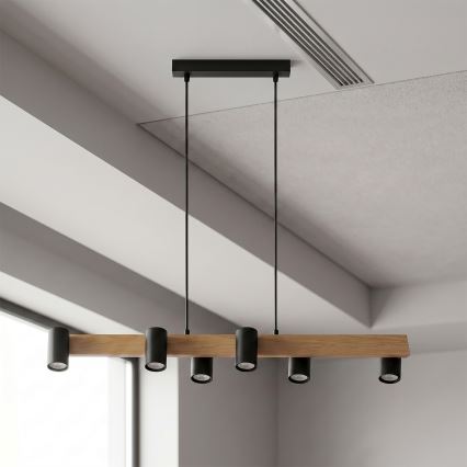 Brilagi - Pendelleuchte an Kabel SELE 6xGU10/30W/230V schwarz/Eiche-Dekor
