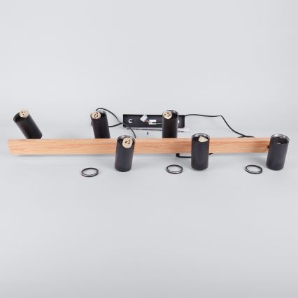 Brilagi - Pendelleuchte an Kabel SELE 6xGU10/30W/230V schwarz/Eiche-Dekor