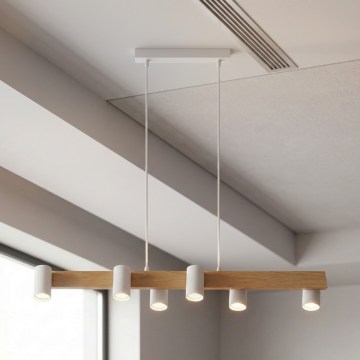 Brilagi - Pendelleuchte an Kabel SELE 6xGU10/30W/230V weiß/Eiche-Dekor