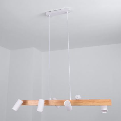 Brilagi - Pendelleuchte an Kabel SELE 6xGU10/30W/230V weiß/Eiche-Dekor