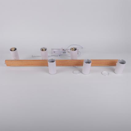 Brilagi - Pendelleuchte an Kabel SELE 6xGU10/30W/230V weiß/Eiche-Dekor