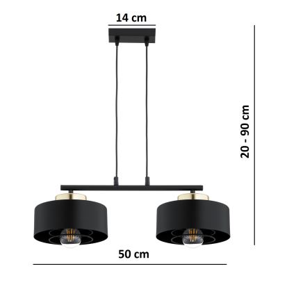 Brilagi - Pendelleuchte an Kabel SPRING 2xE27/60W/230V schwarz/gold