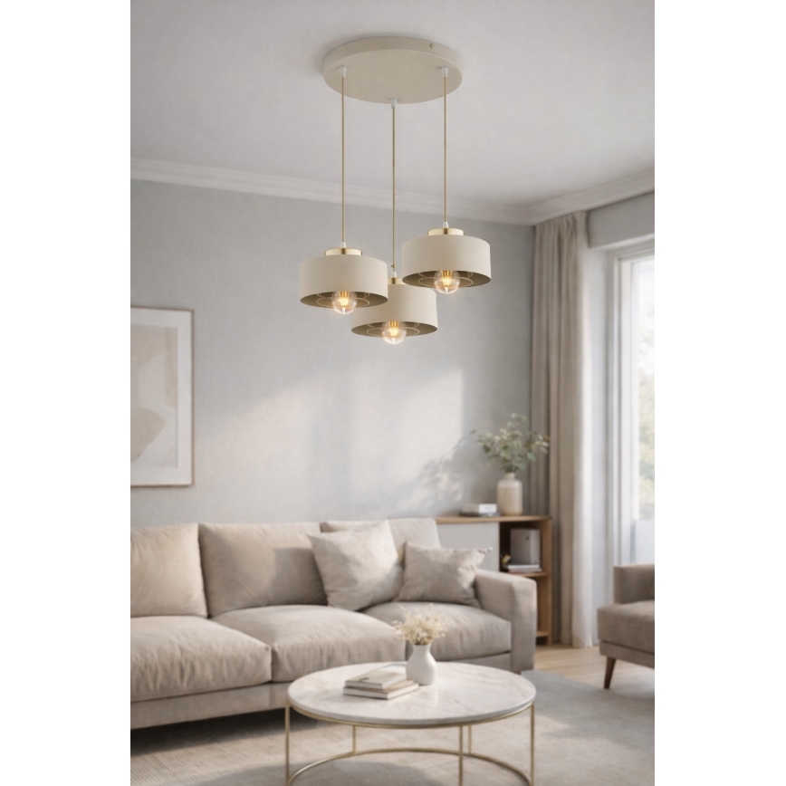 Brilagi - Pendelleuchte an Kabel SPRING 3xE27/60W/230V beige/gold