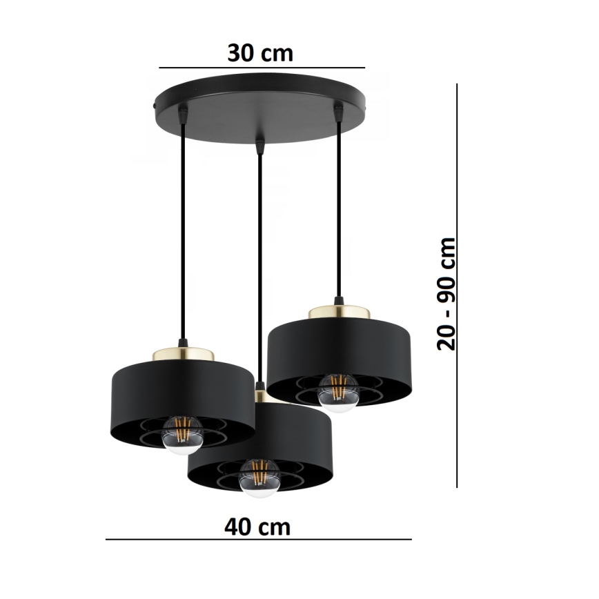 Brilagi - Pendelleuchte an Kabel SPRING 3xE27/60W/230V schwarz/gold