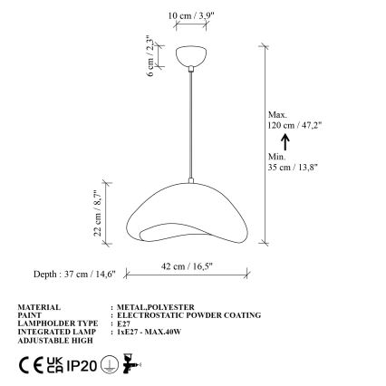 Brilagi - Pendelleuchte an Kabel WABI SABI 1xE27/40W/230V Ø 42 cm weiß