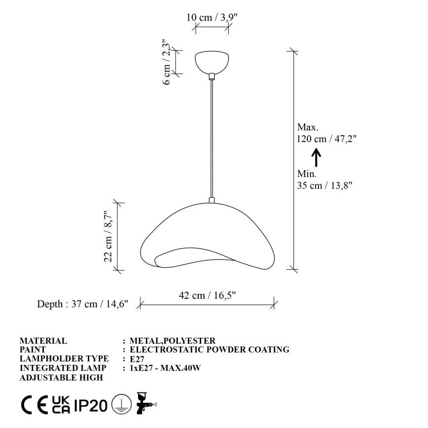 Brilagi - Pendelleuchte an Kabel WABI SABI 1xE27/40W/230V Ø 42 cm weiß