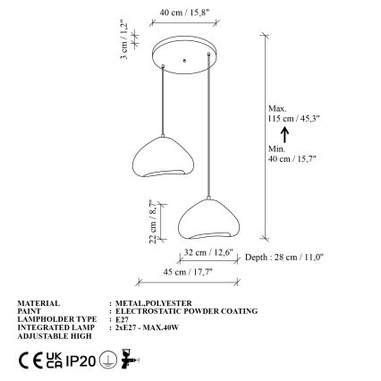 Brilagi - Pendelleuchte an Kabel WABI SABI 2xE27/40W/230V Ø 45 cm weiß