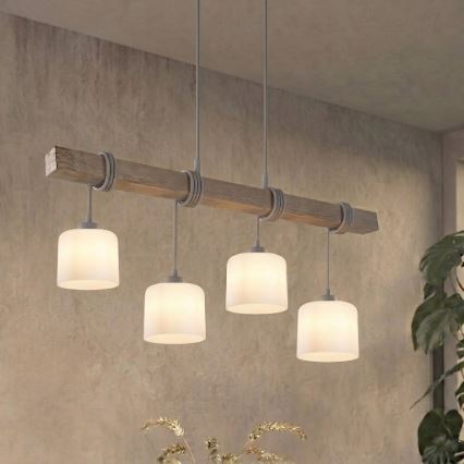 BRILAGI - Pendelleuchte an Kabel WOOD GLASS 4xE27/60W/230V Kiefer/Grau/Weiß