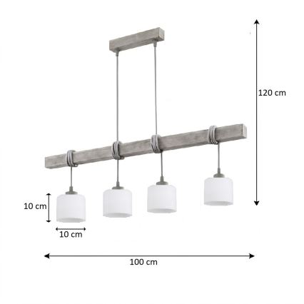 BRILAGI - Pendelleuchte an Kabel WOOD GLASS 4xE27/60W/230V Kiefer/Grau/Weiß