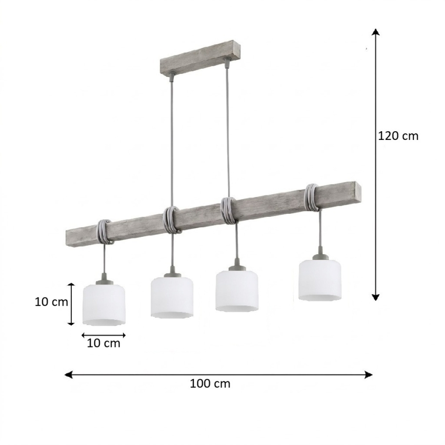 BRILAGI - Pendelleuchte an Kabel WOOD GLASS 4xE27/60W/230V Kiefer/Grau/Weiß