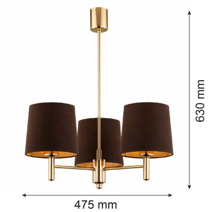 Brilagi - Pendelleuchte an Stange MONTE 3xE27/60W/230V braun/gold
