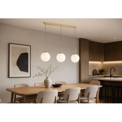 Brilagi - Pendelleuchte MILO mit Seilaufhängung 3xE27/60W/230V, gold