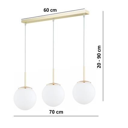 Brilagi - Pendelleuchte MILO mit Seilaufhängung 3xE27/60W/230V, gold
