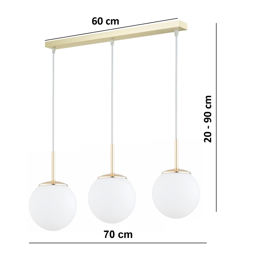 Brilagi - Pendelleuchte MILO mit Seilaufhängung 3xE27/60W/230V, gold