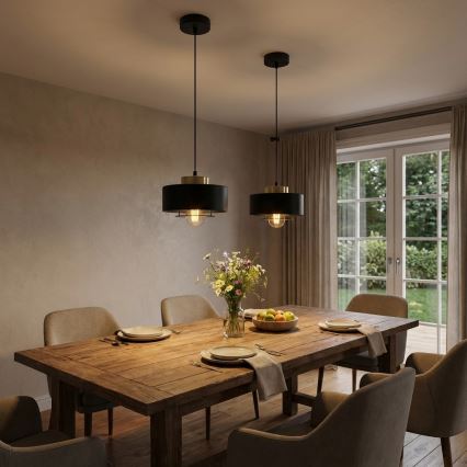 Brilagi - Pendelleuchte mit Kabel, 1× E27/60W/230V, Ø 20 cm, schwarz/gold