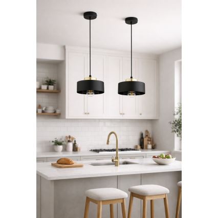Brilagi - Pendelleuchte mit Kabel, 1× E27/60W/230V, Ø 20 cm, schwarz/gold