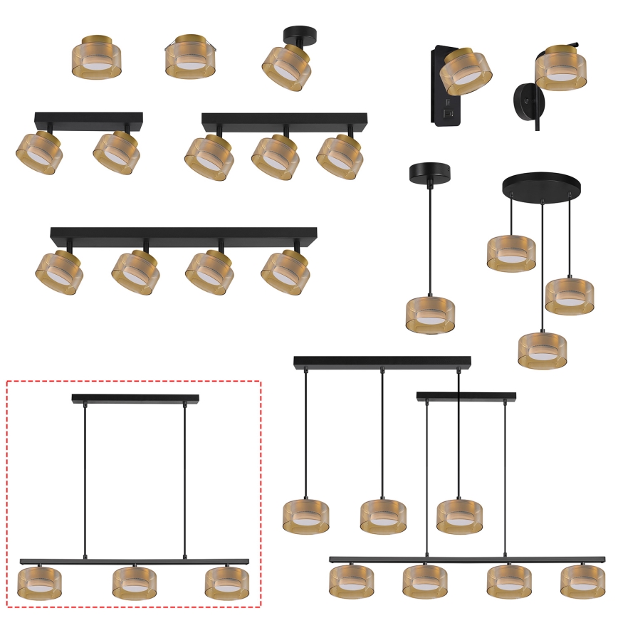 Brilagi - Pendelleuchte mit Kabel AURA LUX 3xGX53/30W/230V schwarz/gold