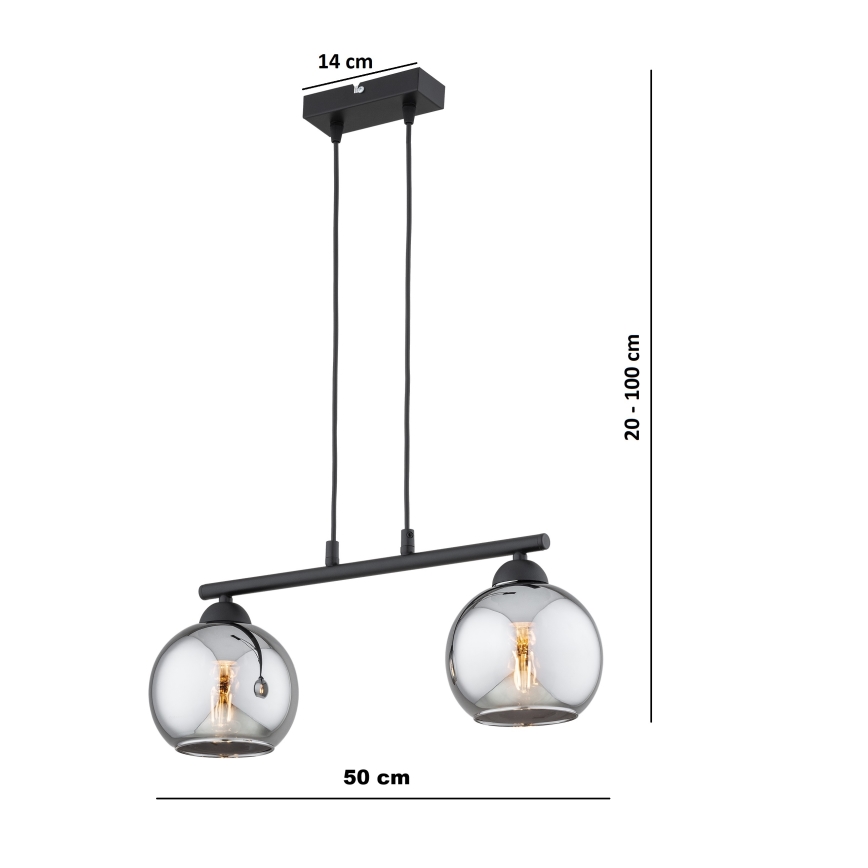 BRILAGI - Pendelleuchte mit Kabel DIOR 2xE27/60W/230V schwarz/rauchgrau