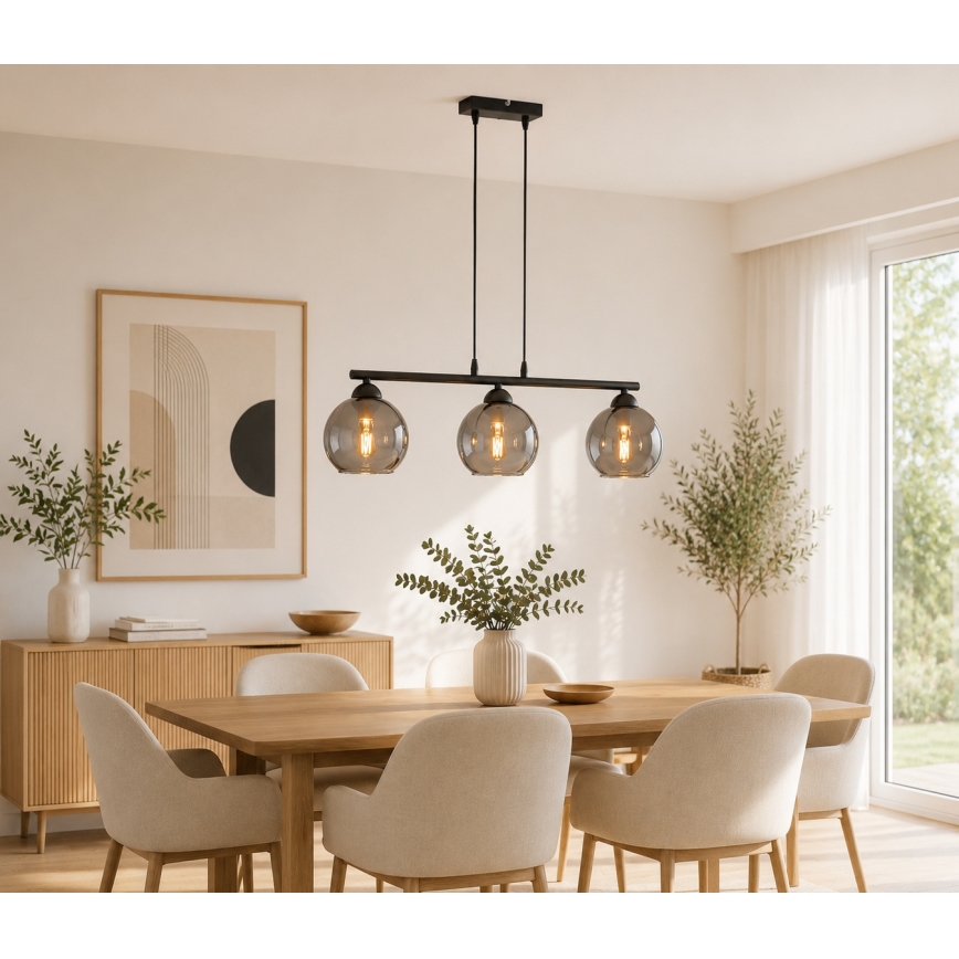 Brilagi - Pendelleuchte mit Kabel DIOR 3xE27/60W/230V schwarz/rauchgrau