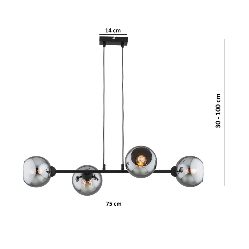Brilagi - Pendelleuchte mit Kabel DIOR 4xE27/60W/230V schwarz/rauchgrau