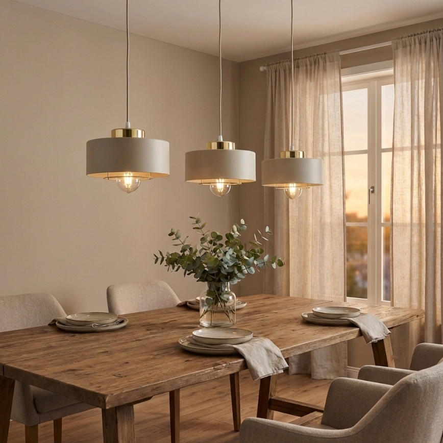 Brilagi - Pendelleuchte mit Kabel SPRING 3xE27/60W/230V beige/gold