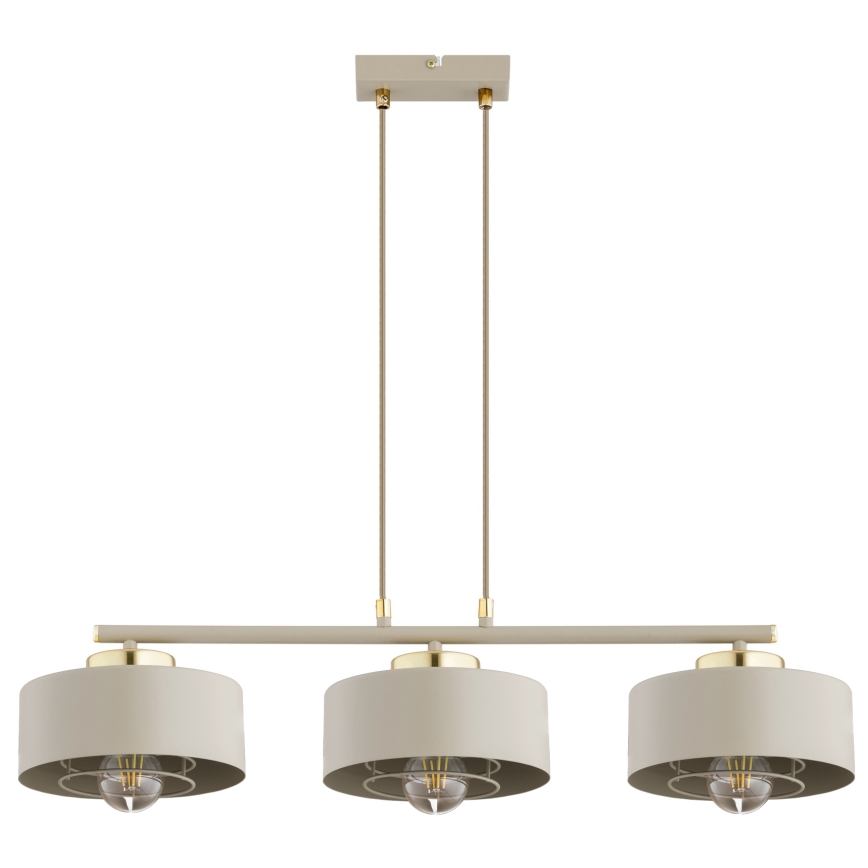 Brilagi - Pendelleuchte mit Kabel, SPRING 3xE27/60W/230V, beige/gold