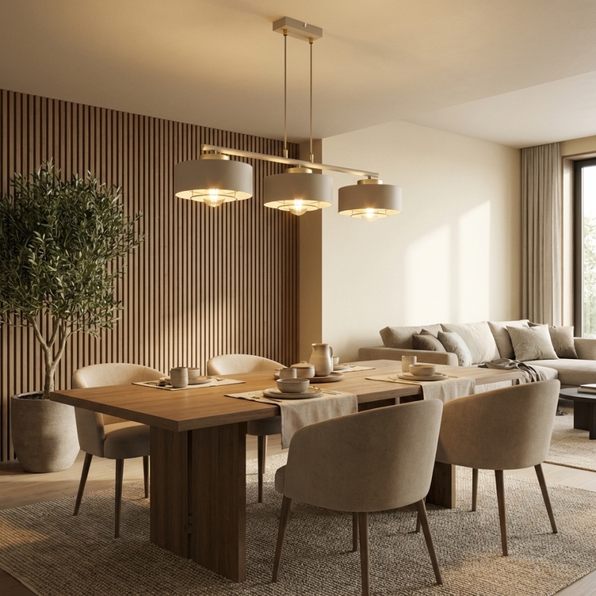 Brilagi - Pendelleuchte mit Kabel, SPRING 3xE27/60W/230V, beige/gold