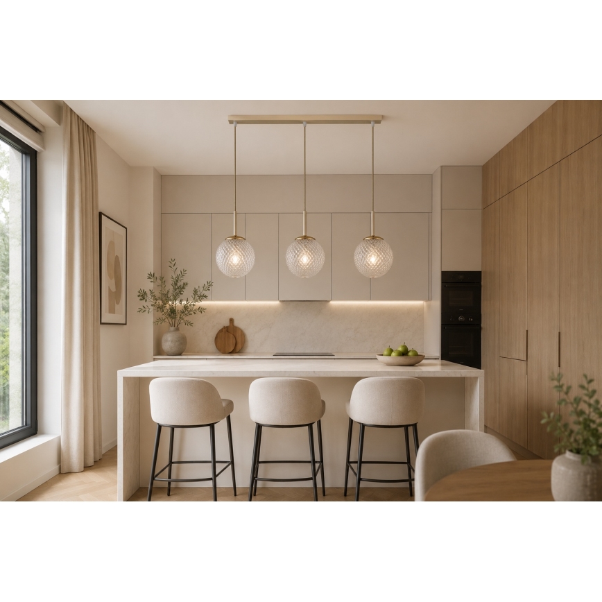 Brilagi - Pendelleuchte mit Kabel STELLA 3xE27/60W/230V beige/gold