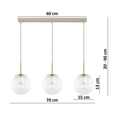Brilagi - Pendelleuchte mit Kabel STELLA 3xE27/60W/230V beige/gold