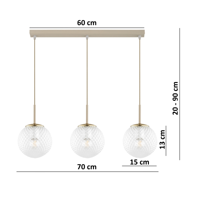 Brilagi - Pendelleuchte mit Kabel STELLA 3xE27/60W/230V beige/gold