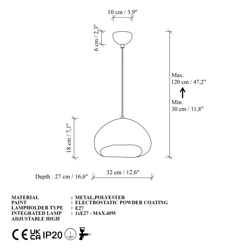 Brilagi - Pendelleuchte mit Kabel WABI SABI 1xE27/40W/230V Ø 32 cm weiß