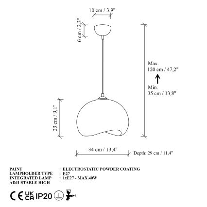 Brilagi - Pendelleuchte mit Kabel WABI SABI 1xE27/40W/230V Ø 34 cm weiß