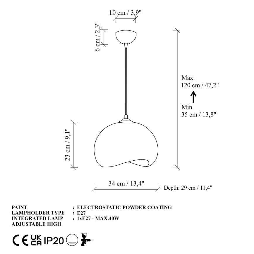 Brilagi - Pendelleuchte mit Kabel WABI SABI 1xE27/40W/230V Ø 34 cm weiß