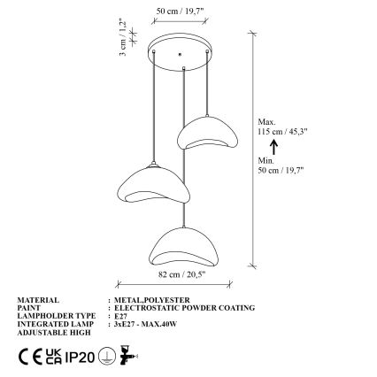 Brilagi - Pendelleuchte mit Kabel WABI SABI 3xE27/40W/230V Ø 82 cm weiß
