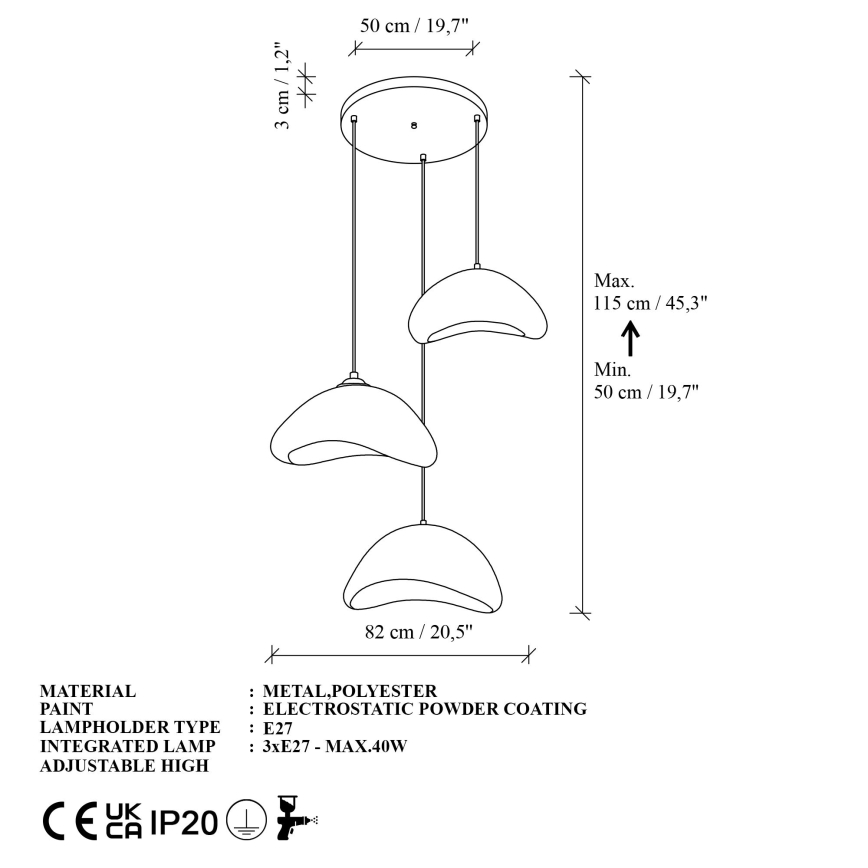 Brilagi - Pendelleuchte mit Kabel WABI SABI 3xE27/40W/230V Ø 82 cm weiß