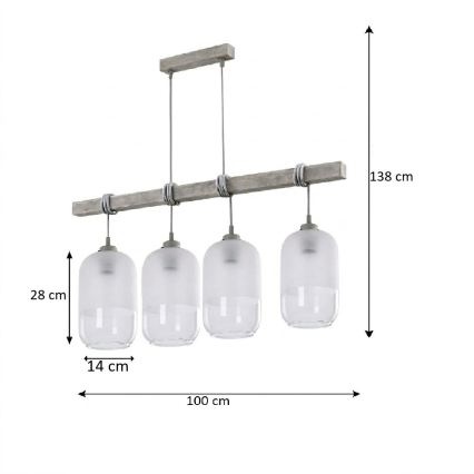BRILAGI - Pendelleuchte mit Kabel WOOD GLASS 4xE27/60W/230V Kiefer/grau/weiß
