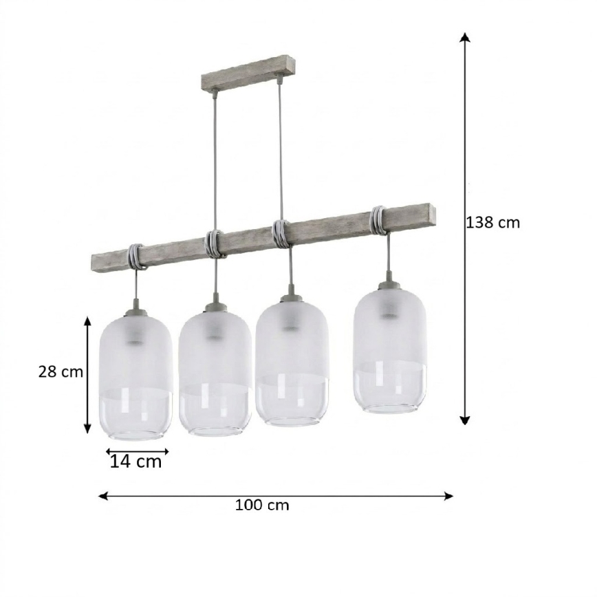 BRILAGI - Pendelleuchte mit Kabel WOOD GLASS 4xE27/60W/230V Kiefer/grau/weiß