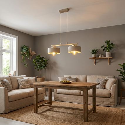 Brilagi - Pendelleuchte mit Kabelaufhängung SPRING 2xE27/60W/230V beige/gold