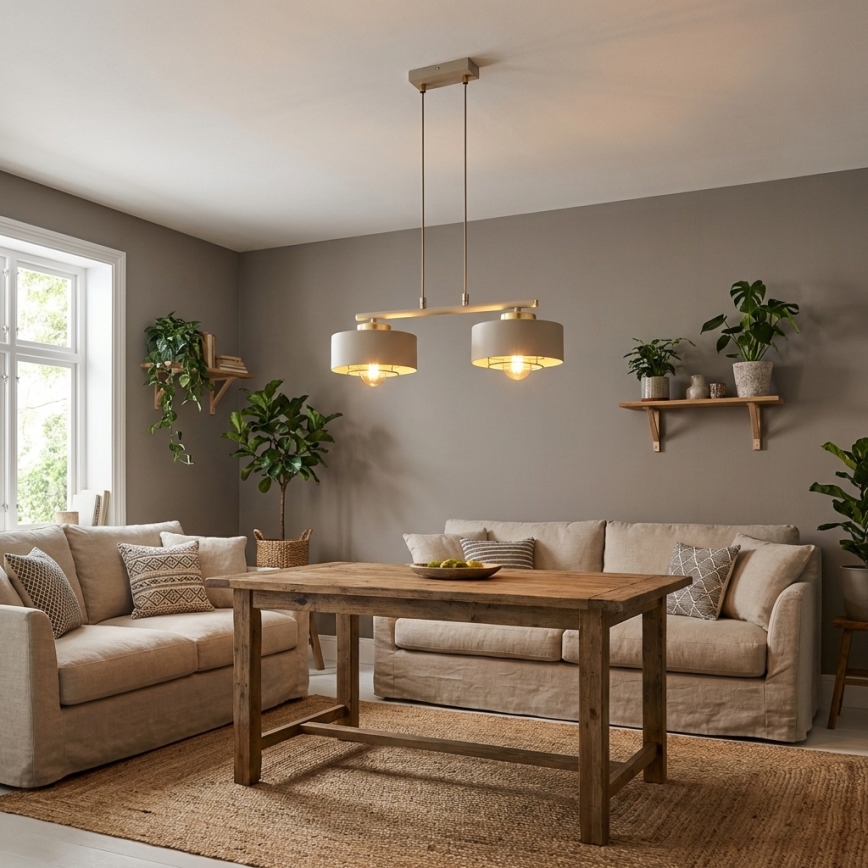 Brilagi - Pendelleuchte mit Kabelaufhängung SPRING 2xE27/60W/230V beige/gold